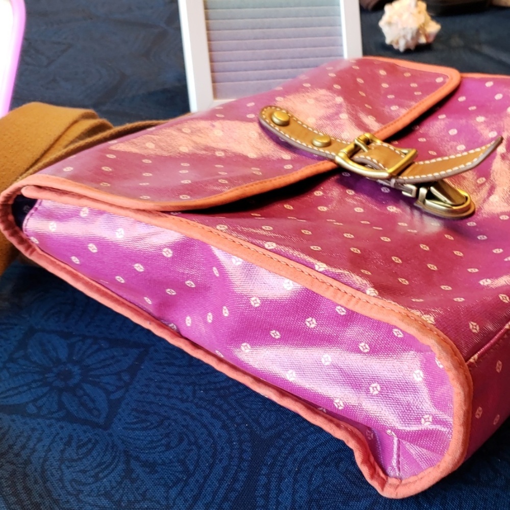 Large Fossil Coated Canvas Satchel Euc - image 4